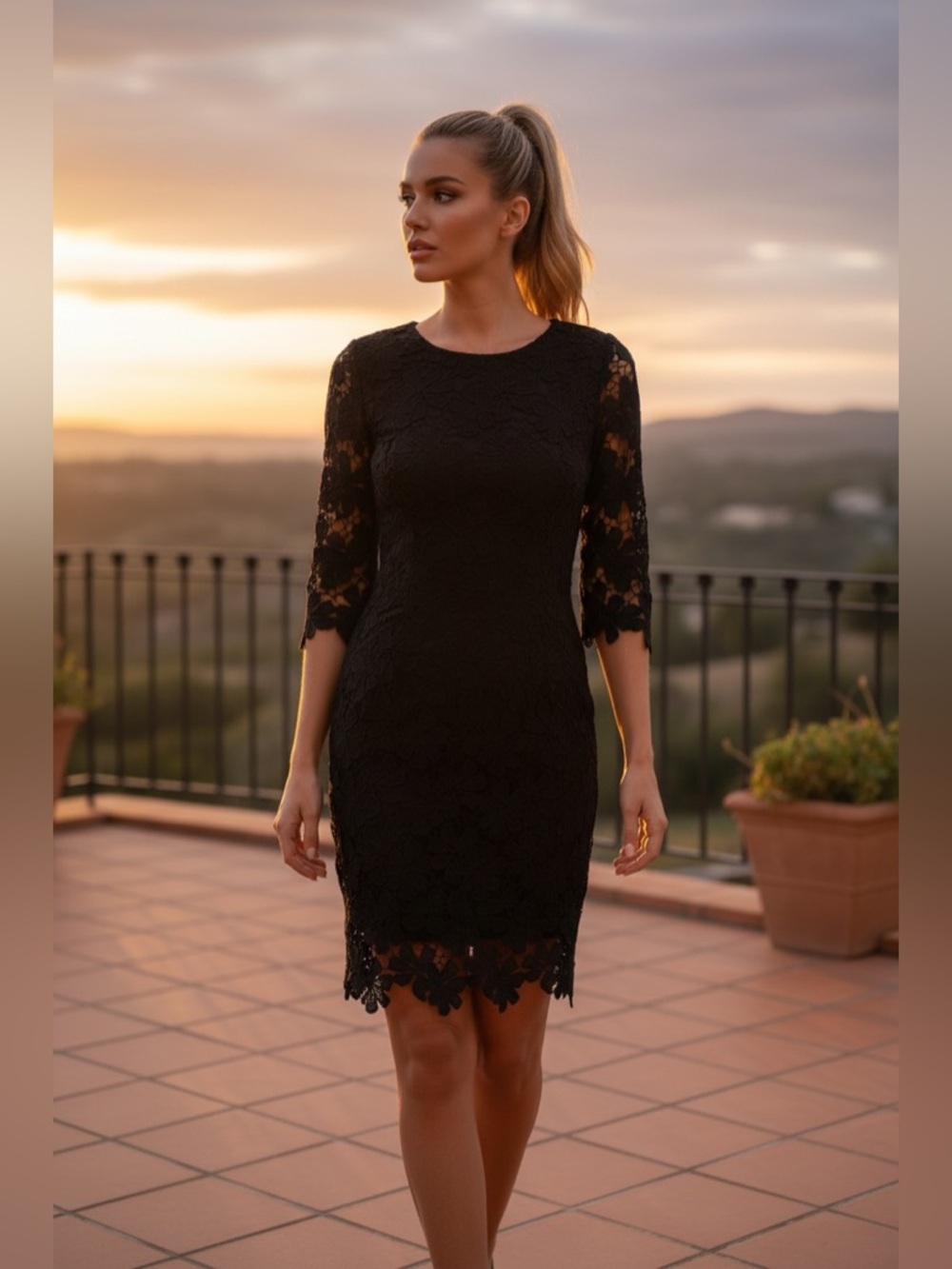 🖤 🖤 Black Lace Sheath Midi Dress Elegant & Sexy Cocktail Small